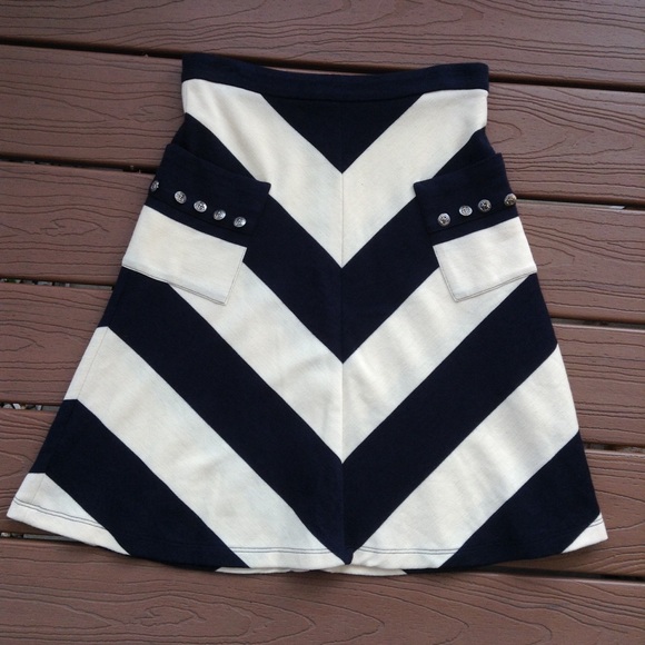 ABAETE navy ivory nautical striped wool skirt S M - Picture 1 of 7